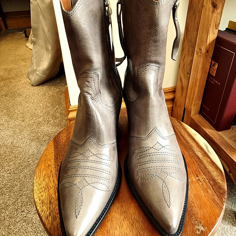 A.S. 98 Crystal Charlie Taupe Leather Western Ankle Boots - Picture 2 of 6